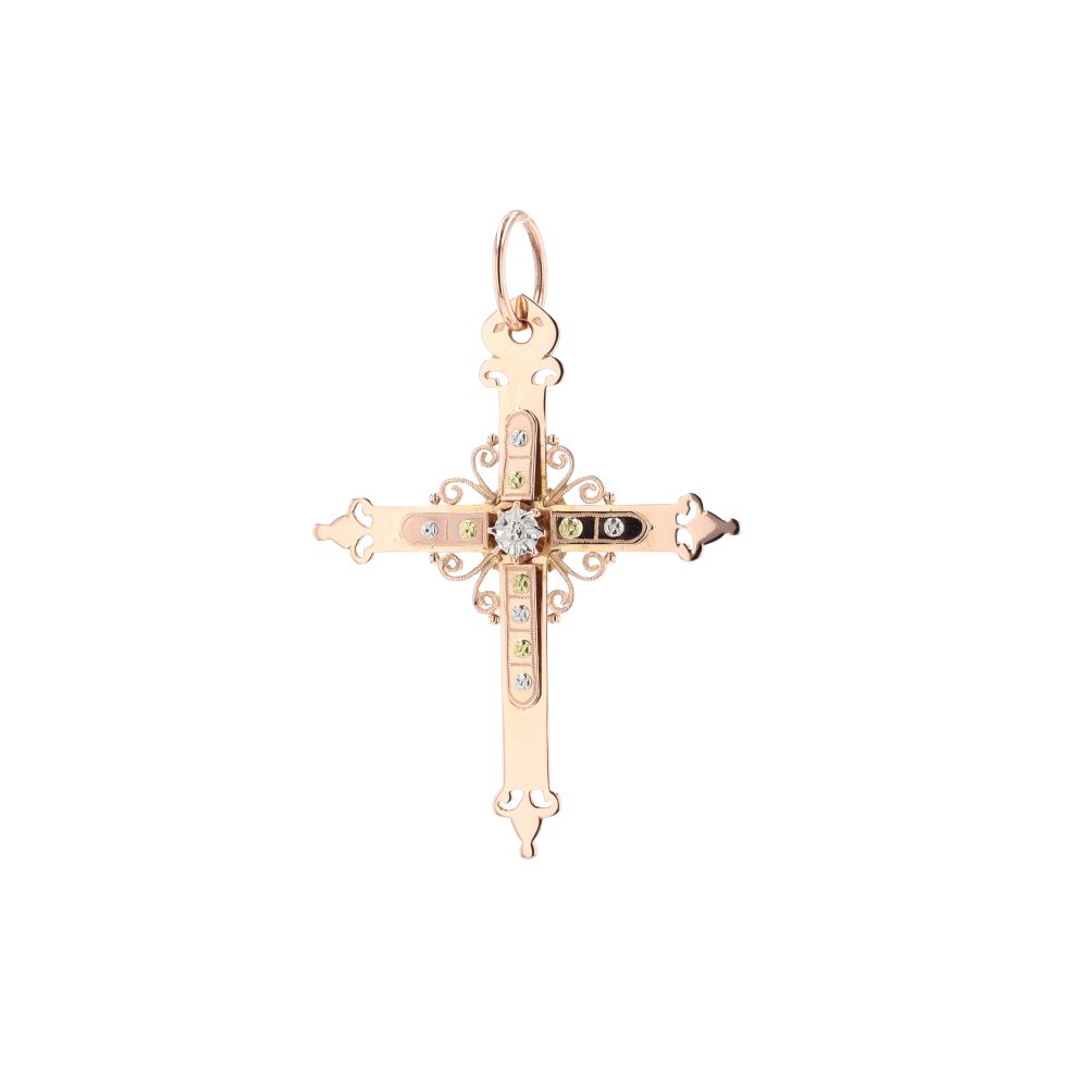 Pendentif croix XIXème en 3 ors