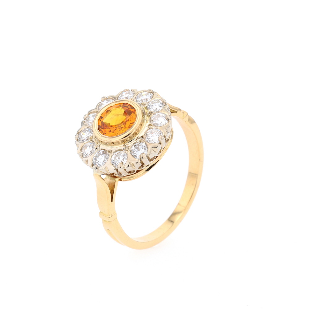 Bague Marguerite en or jaune, saphir jaune et diamants