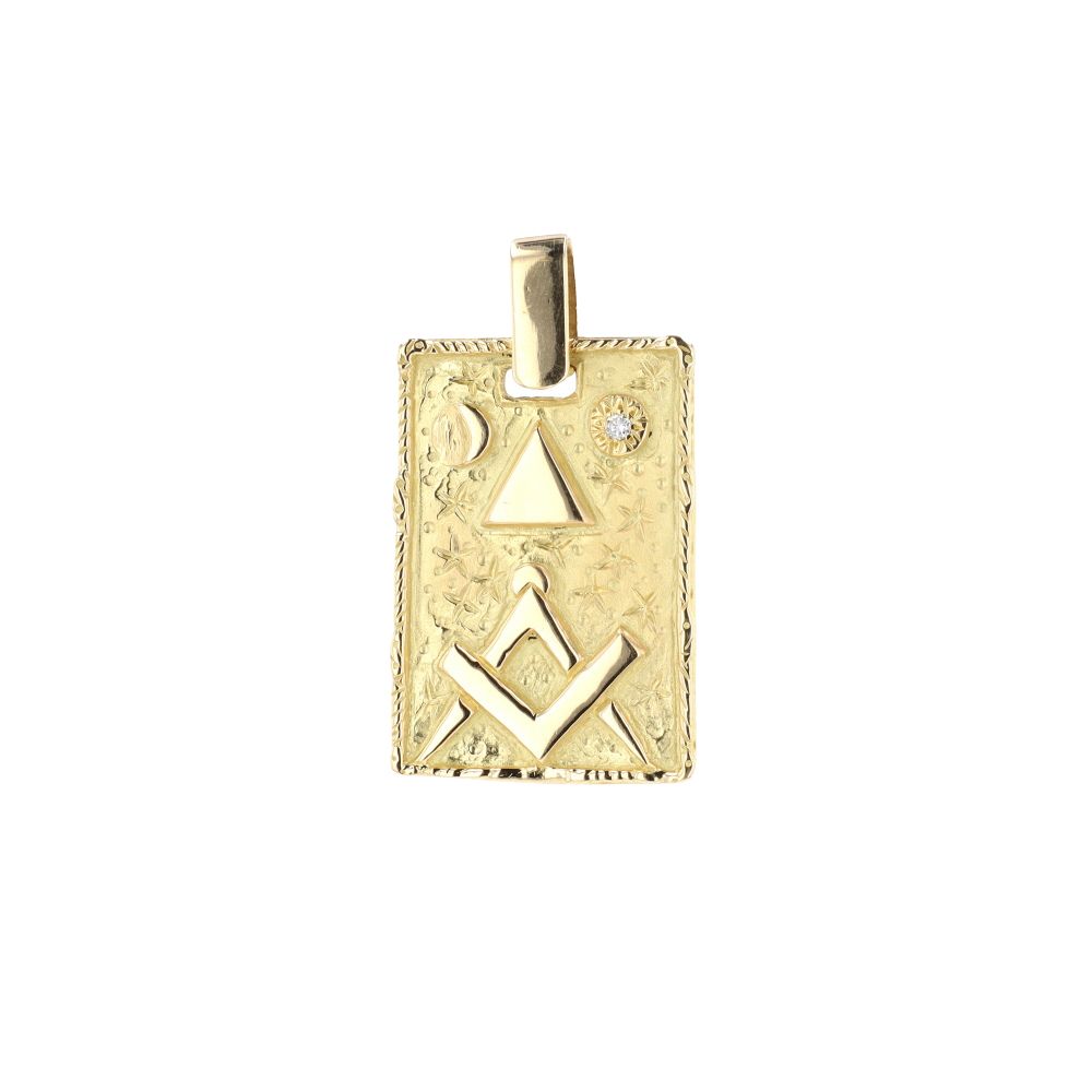 Pendentif franc-maçon en or jaune et diamant