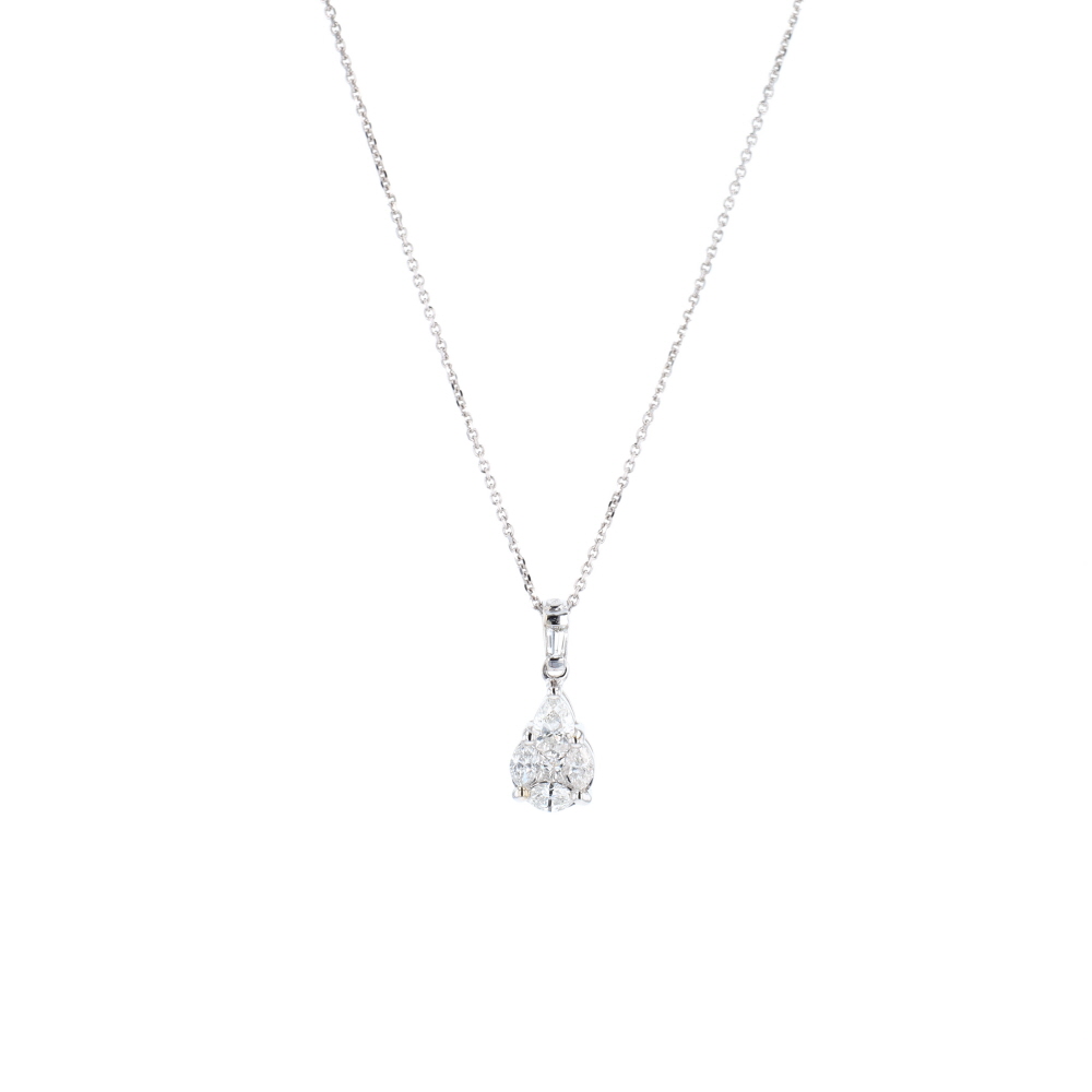 Collier chaîne en or blanc avec pendentif diamant