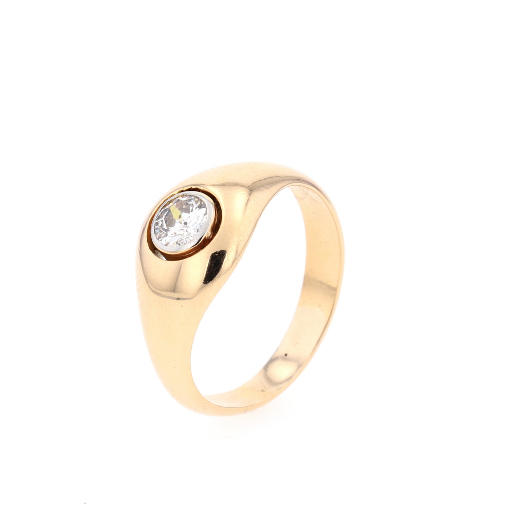 Bague Solitaire en or jaune, platine et diamant