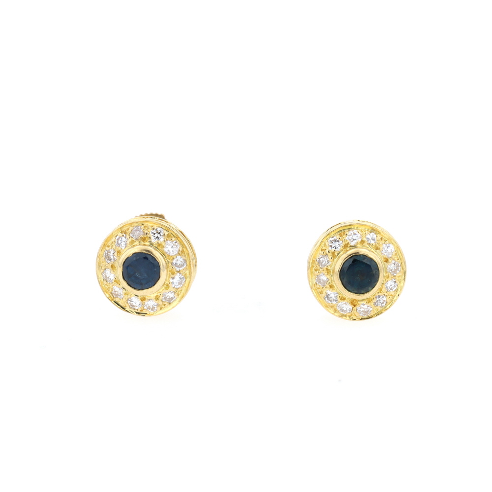 Boucles d\'oreilles puces en or jaune, saphirs et diamants