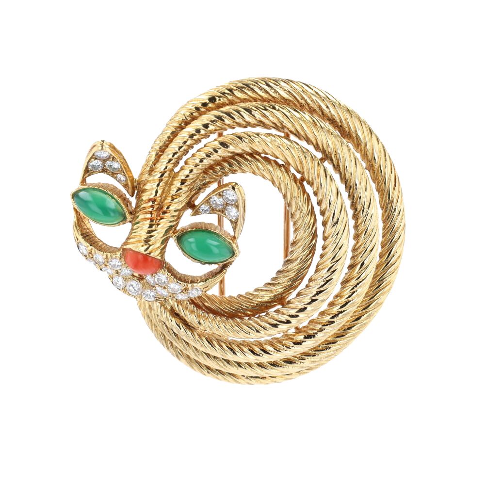 Broche Chat Boucheron en or jaune, diamants et pierres fines