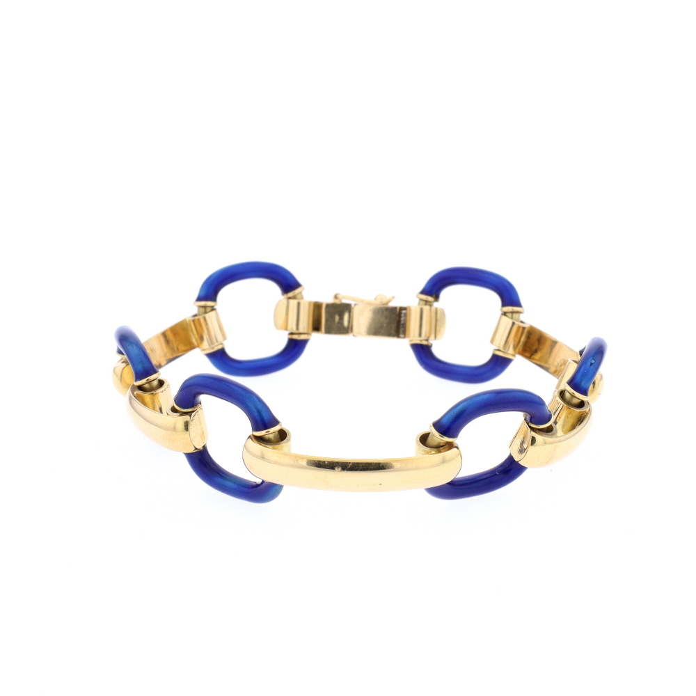 Bracelet en or jaune et émail bleu