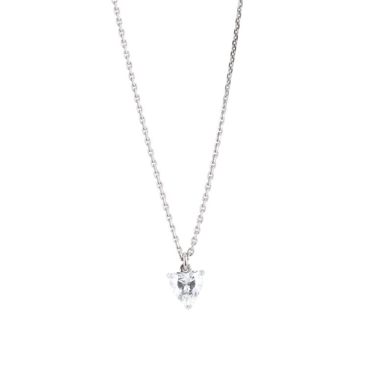 Collier chaîne en or blanc avec pendentif coeur en platine et diamant