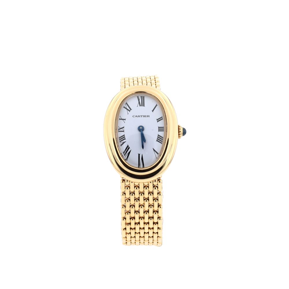 Montre Baignoire Cartier en or jaune et saphir