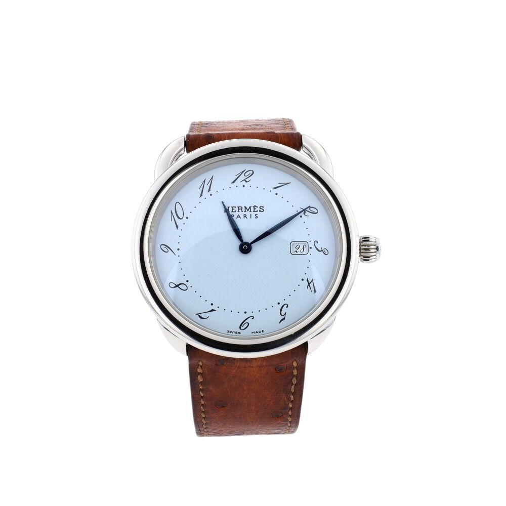 Montre Arceau Hermès en acier et cuir d\'autruche