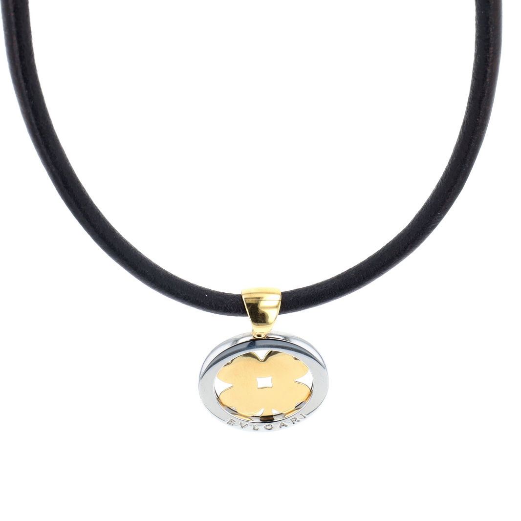 Collier Tondo Bulgari en or jaune, acier et cuir