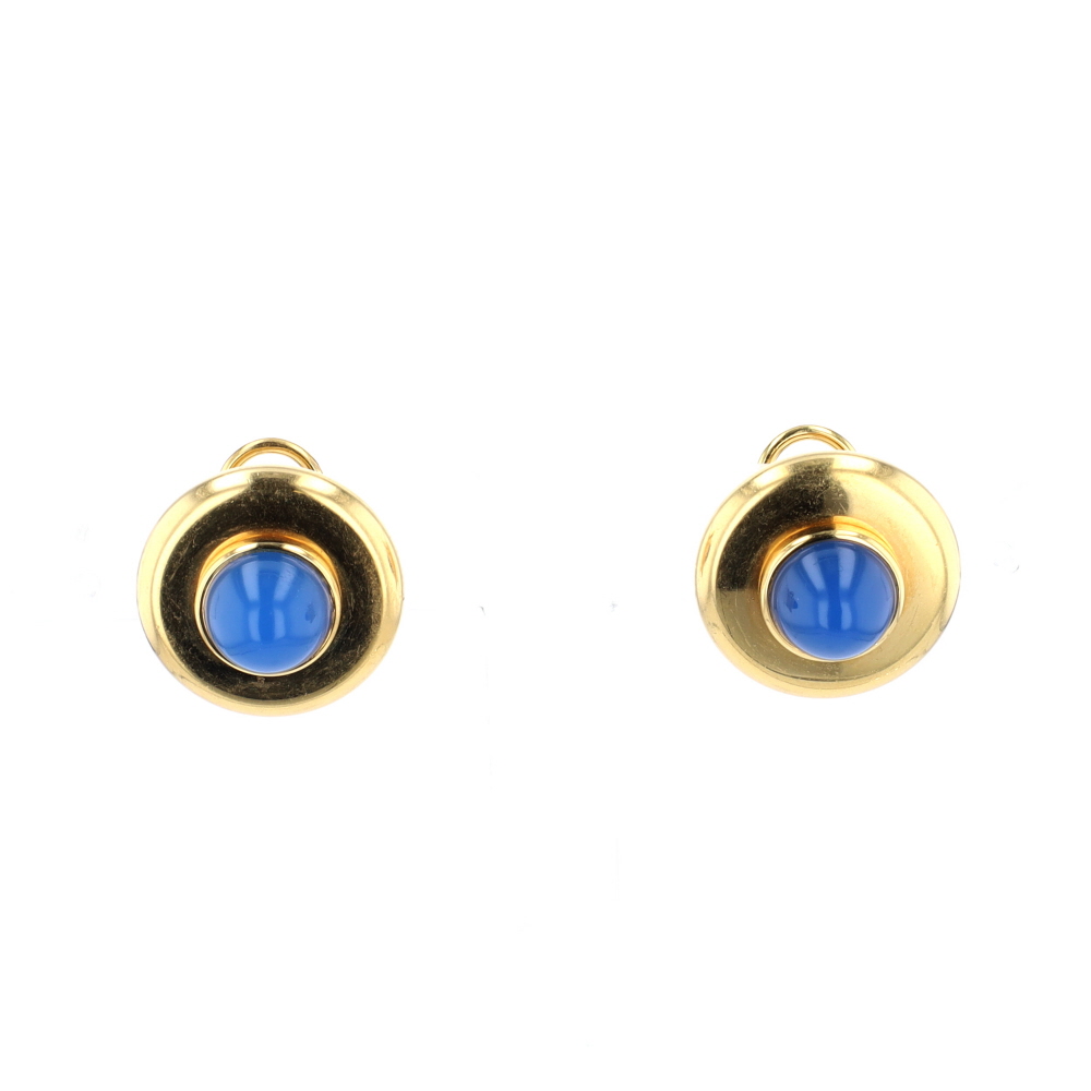 Boucles d\'oreilles clips Tabbah en or jaune et calcédoine